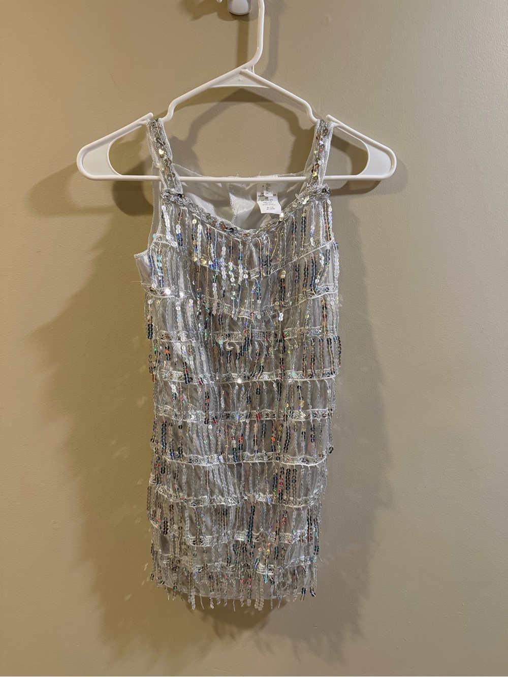 Silver Sequin Fringe Mini Dress with Sparkle Trim